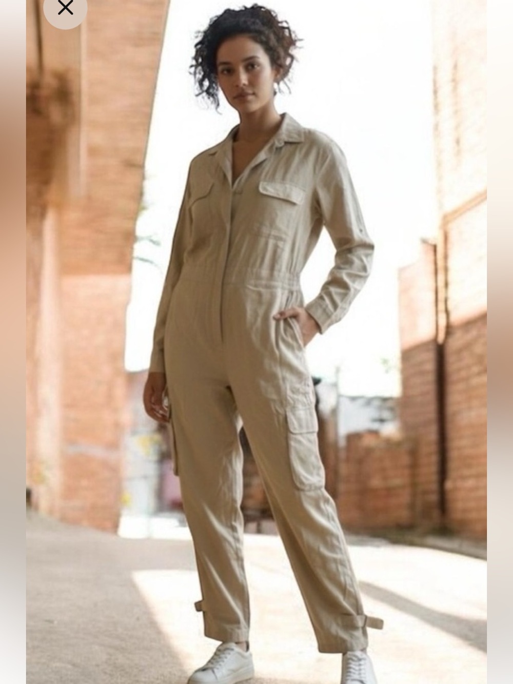 Martha Stewart Beige Utility Jumpsuit with Cargo Pockets